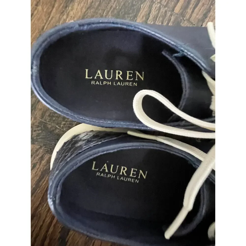 Lauren Ralph Lauren Navy Leather Snake Toe Sneakers Womens 6